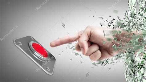 Hand Press On Big Red Button — Stock Photo © Addricky 32130813
