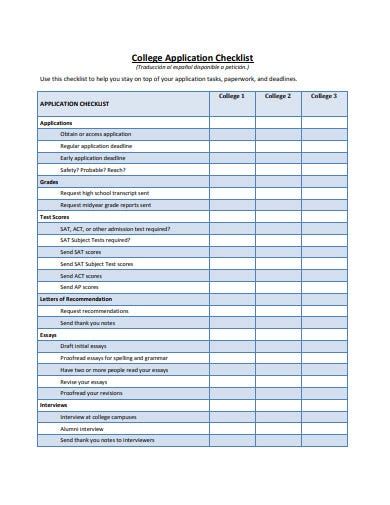 15 College Application Checklist Templates In Pdf