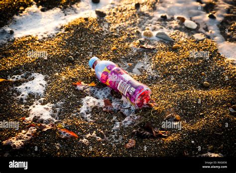 Plastics Pollution In The Ocean A Plastic Bottle Washed Up In The