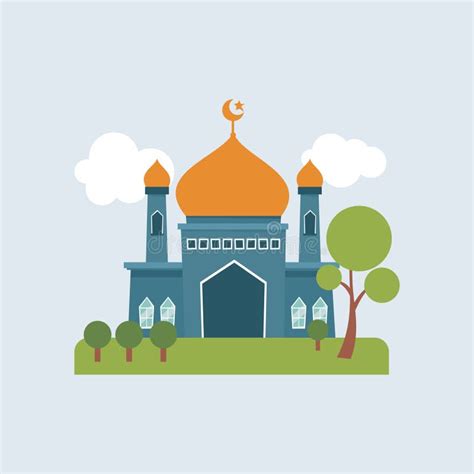 Mosque With Flat Cartoon Design Stock Vector Illustration Of Historic