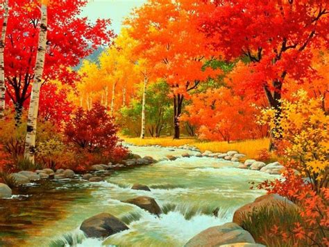 Autumn Waterfalls Painting Pictures Photos And Images