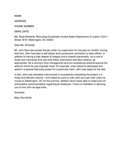 Letter Of Recommendation Template For Project Manage