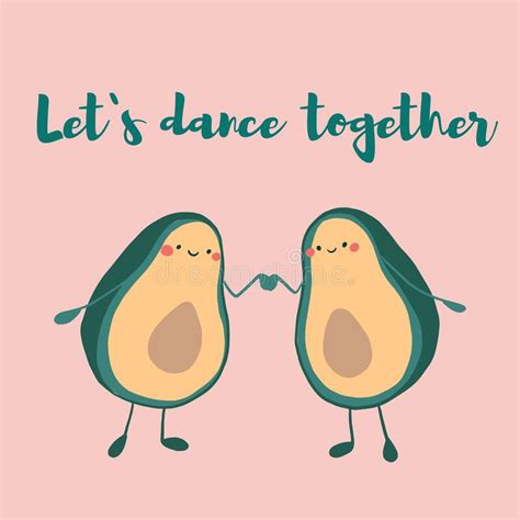 Cute Cartoon Avocado Couple Two Halves Avocado Dancing Together