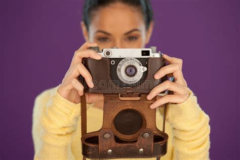 Woman Holding A Vintage Film Camera Stock Photography Image 27090952