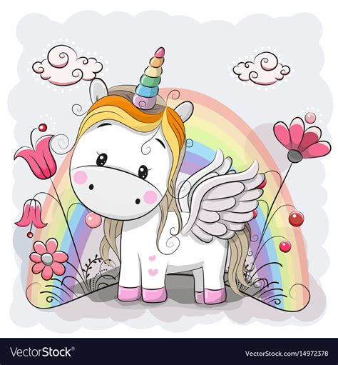 Cute Cartoon Unicorn On The Meadow Royalty Free Vector Image