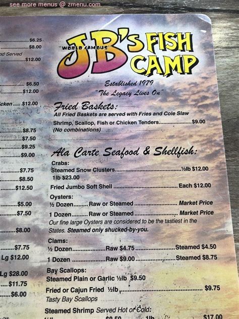 Online Menu Of Jbs Fish Camp And Seafood Restaurant Restaurant New