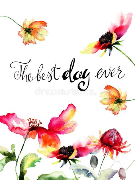 Original Flowers With Title The Best Day Ever Stock Illustration