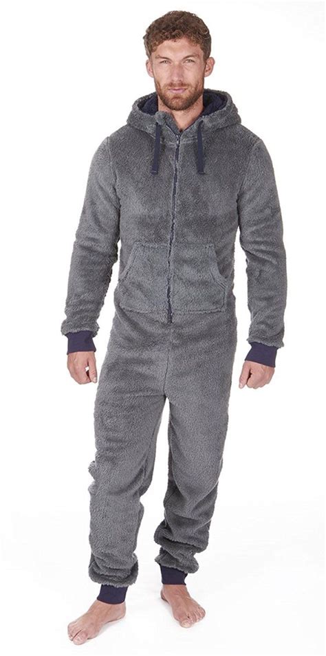 Man In Teddy Fleece Plush Hooded Jumpsuit Onesie Lederjacke Männer