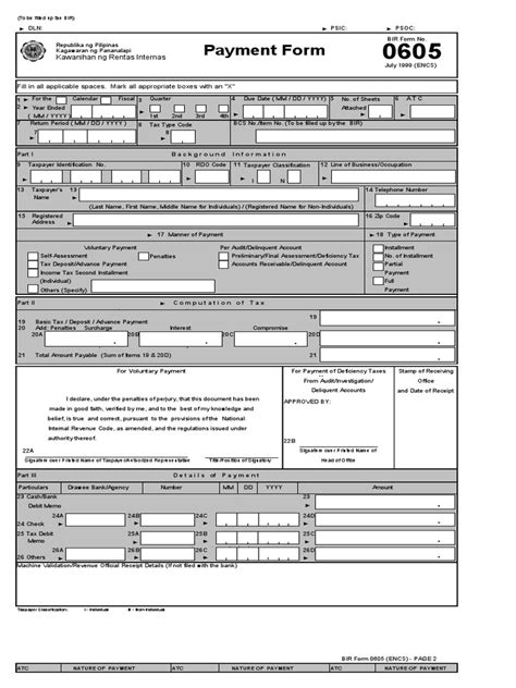 Bir Form 0605 Pdf Taxes Payments