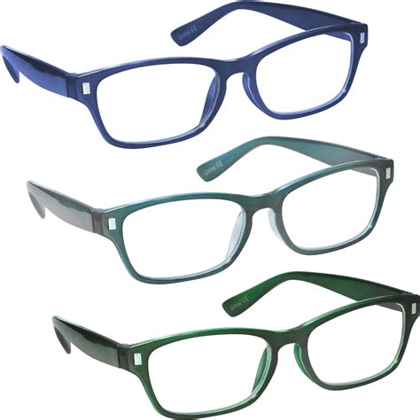 The Reading Glasses Company Dark Blue Aquamarine Dark Green Readers Value 3 Pack Mens Womens