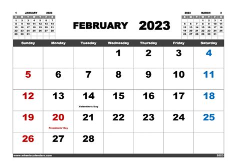 Free Printable February 2023 Calendar With Holidays Pdf In Landscape