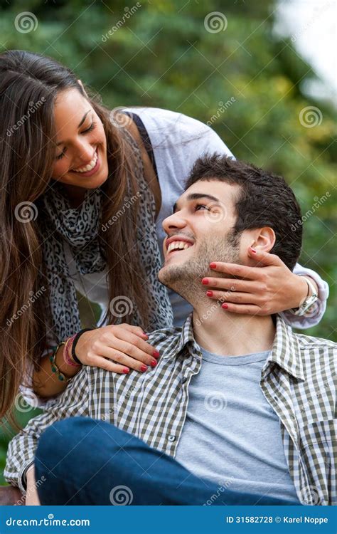 Girlfriend And Boyfriend Smiling Outdoors Stock Photo Image Of