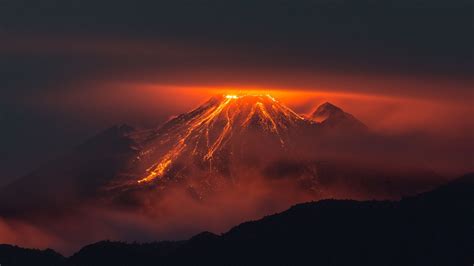 Volcano Orange Nature Landscape Lava Silhouette Night Wallpapers
