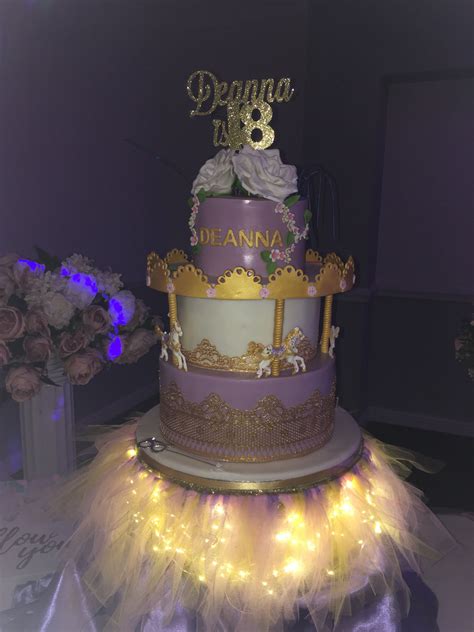 18th Birthday Cake Carousel Cake Lilac Gold Tutu Birthday Cake