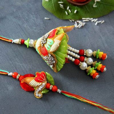 Stylish And Traditional Bhaiya Bhabhi Rakhi In Pearl Work Gift Send