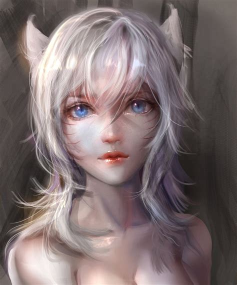 Snowfox Ahri Portrait By Sangrde Fantasy Artwork 3d Fantasy