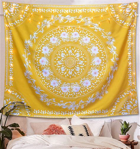 Generies White Tapestry Wall Hanging Mandala Floral Medallion Hippie