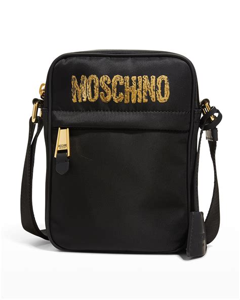 Moschino Mens Textured Logo Crossbody Bag In Black Multi Modesens