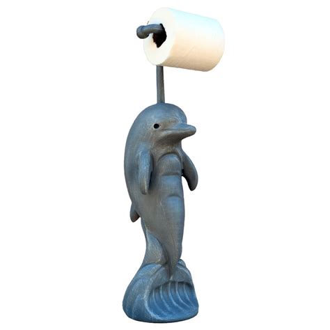 The dolphin shaped toilet paper holder features two tiny flippers that hold your roll of toilet paper right under his head. Hickory Manor House Dolphin Freestanding Toilet Paper ...