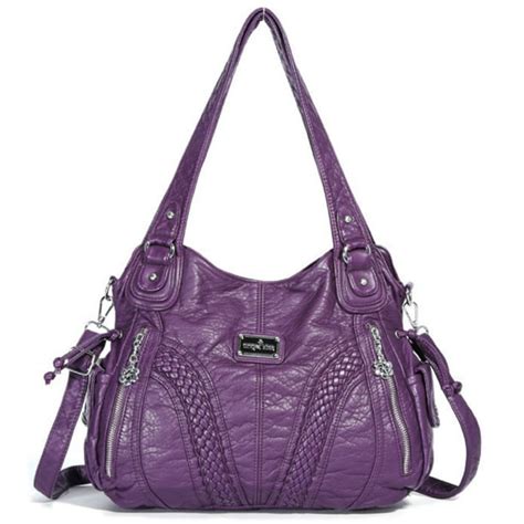 Zzfab Braided Washed Leather Soft Purse Ultra Soft Leather Shoulder Bag Purple