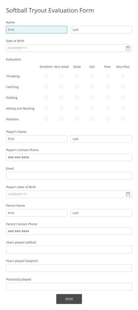 Printable Softball Player Evaluation Form