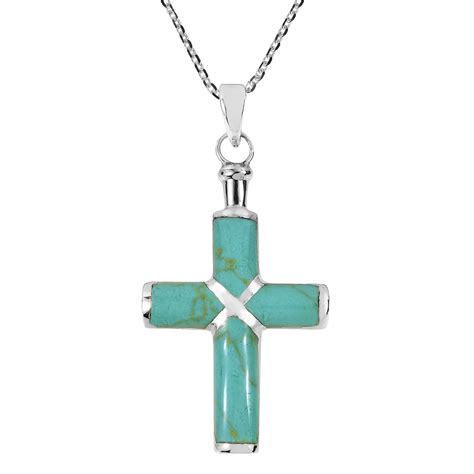 Christian Cross Green Turquoise Inlay 925 Silver Necklace Ebay