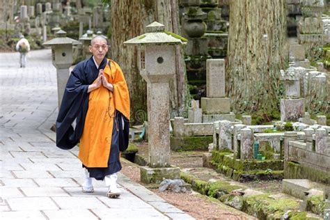 Shingon Monk In Okunoin Cemetery At Koya San Japan Editorial Stock