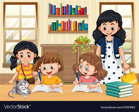 Children Learning At Home Royalty Free Vector Image