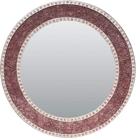 Decorshore 24 Inch Rose Gold Framed Wall Mirror Round Crackled Glass Mosaic Decorative Wall