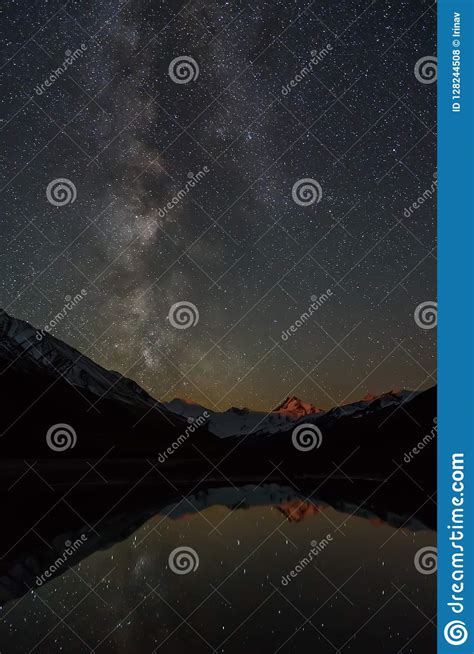 Star Milky Way Lake Mountains Reflection Sky Night Stock Photo Image