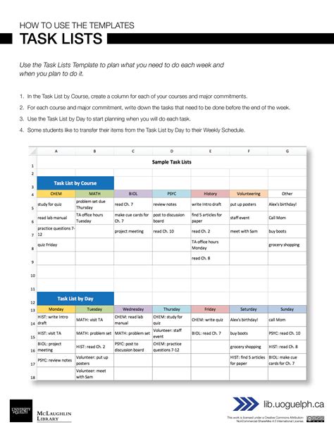 Excel Template Task List