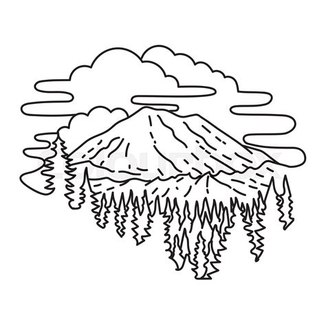 Mount Rainier National Park in Washington State Monoline Line Art