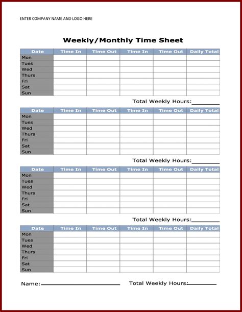 Free Printable Time Cards Download The Timesheet Template Of Your
