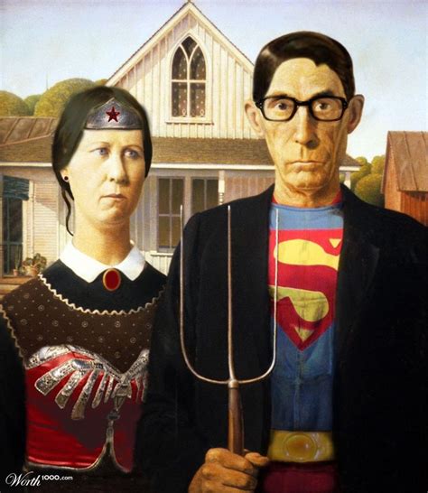 A Painting Of A Man And Woman Standing Next To Each Other In Front Of A House