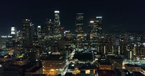 Sexy Aerial Wide Shot Of Downtown Los Angeles Skyscrapers