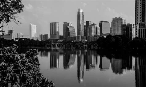 Monochrome Austin Skyline Cityscape Reflection Stock Image Image Of