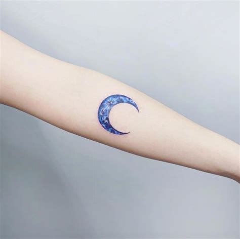 Blue Crescent Moon Tattoo By Ida Moon Tattoo Tattoos Crescent Moon