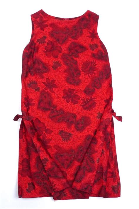 sleeveless red hawaiian floral dress with bow pleated… gem