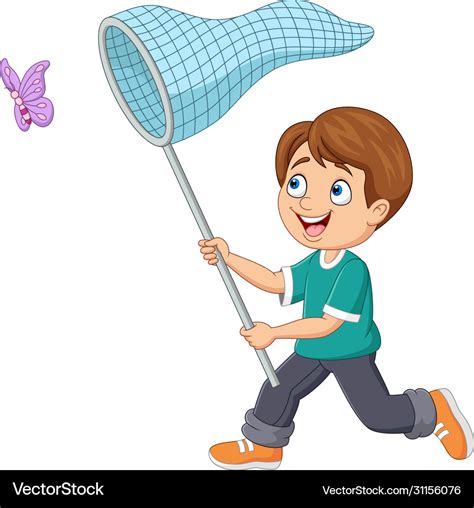 Cartoon Boy Catching A Butterfly Royalty Free Vector Image