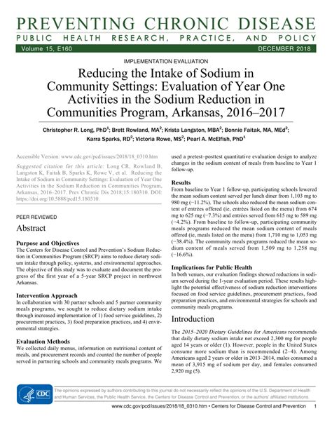 Pdf Reducing The Intake Of Sodium In Community Settings Evaluation Of Year One Activities In