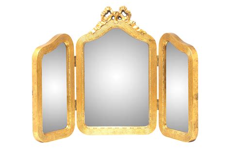 Triple Hinged Vanity Mirror With Gold Frame And Bow Design On Chairish