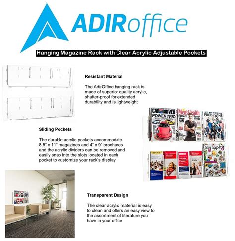 Adiroffice 30 In X 20 In Adjustable Pockets Clear Acrylic Hanging