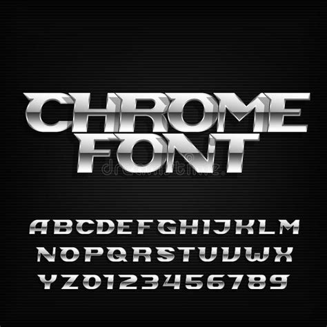 Chrome Effect Alphabet Font Steel Oblique Letters And Numbers Stock