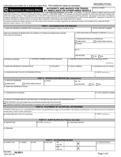 Va Form 10 2511 Download Fillable Pdf Or Fill Online Authority And