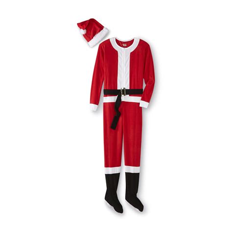 joe boxer santa claus men s footed one piece pajamas and hat