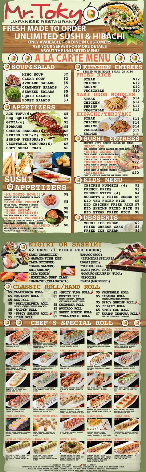 Mr Tokyo Japanese Restaurant Menus In Charlotte North Carolina United