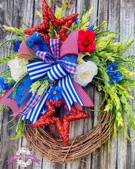 Patriotic Floral Wreath Patriotic Grapevine Wreath Patriotic Front