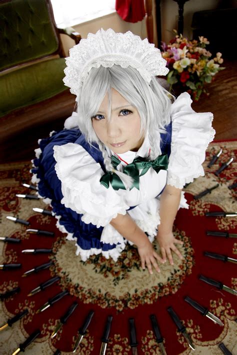 Chouzuki Maryou Izayoi Sakuya Touhou Silver Hair Highres 1girl Apron Blue Eyes Braid