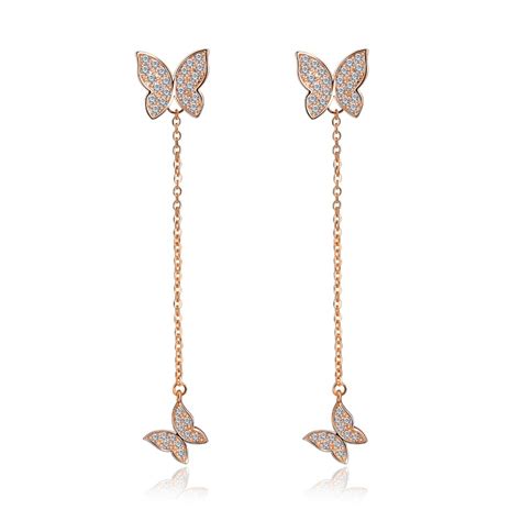 New Designer Charming Butterfly Pendant Earrings Rose Gold Color