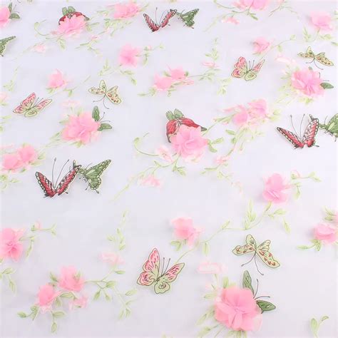 Organza Fabric Butterfly Printed Flower Appliqued Sheer Diy Accessories